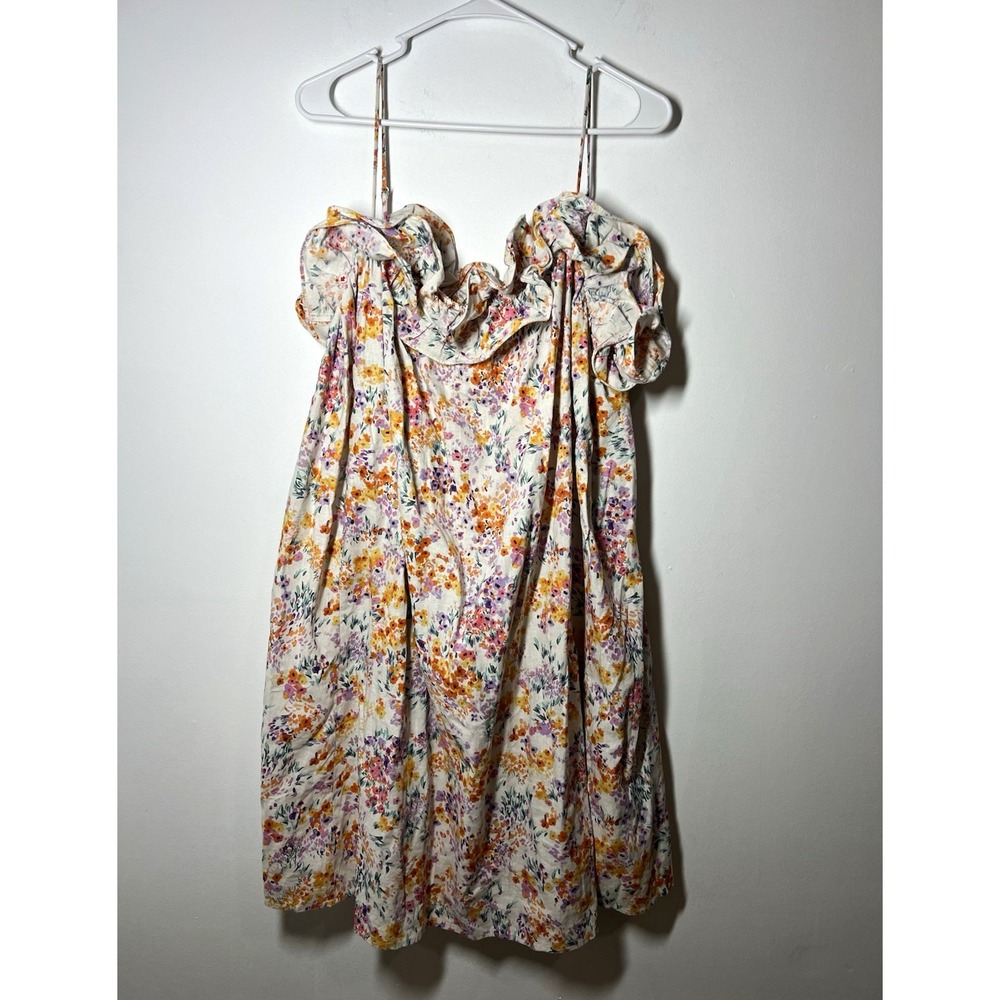 NWT H&M Women's Linen Blend Floral Ruffle Midi Sundress Size XL